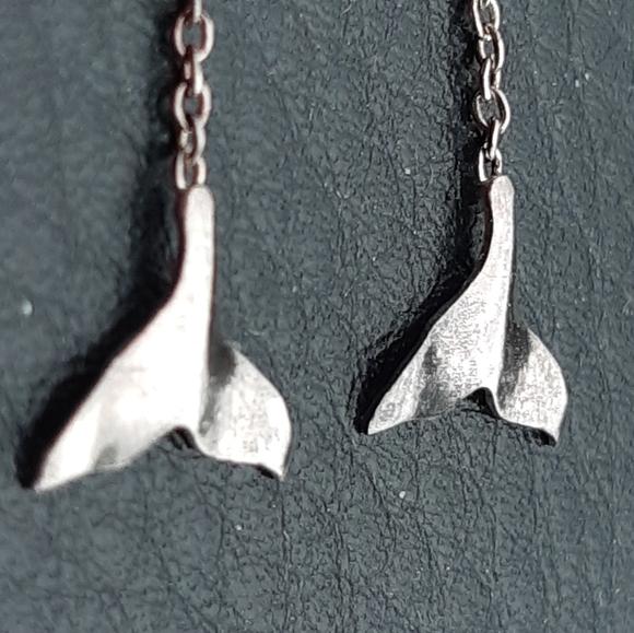 Silver Whale Tail Pierced Earrings - Picture 1 of 8